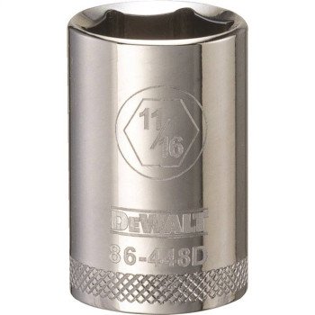 DEWALT DWMT86448OSP Drive Socket, 11/16 in Socket, 1/2 in Drive, 6-Point, Steel, Polished Chrome Vanadium