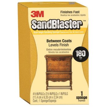 3M SandBlaster 9564 Sanding Sponge, 4-1/2 in L, 2-1/2 in W, 180 Grit, Fine, Aluminum Oxide Abrasive