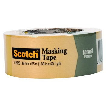 Scotch 2020-2A Masking Tape, 60 yd L, 2 in W, Crepe Paper Backing, Beige