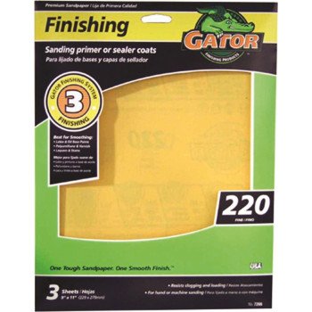 Gator 7266 Sanding Sheet, 11 in L, 9 in W, 220 Grit, Extra Fine, Aluminum Oxide Abrasive