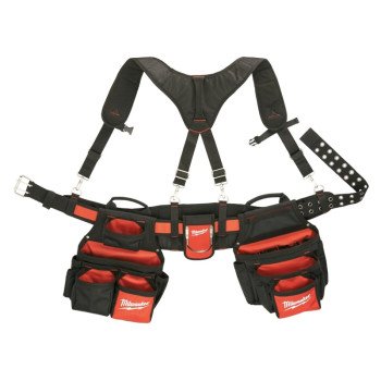 Milwaukee 48-22-8120 Work Belt, 30 to 53 Waist, 1680 Denier Nylon, Black/Red, 24-Pocket