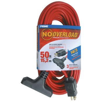 Prime CB614730 Extension Cord, 50 ft L, 15 A, 125 V, Red