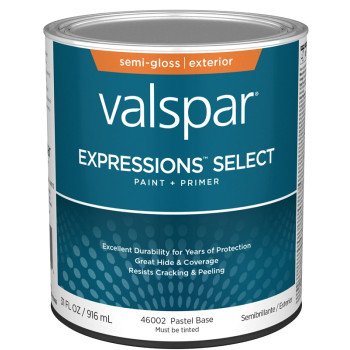 Valspar Expressions Select 4600 028.0046002.005 Latex Paint, Acrylic Base, Semi-Gloss Sheen, Pastel Base, 1 qt