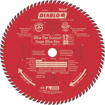 Diablo D1280X Circular Saw Blade, 12 in Dia, 1 in Arbor, 80-Teeth, Carbide Cutting Edge