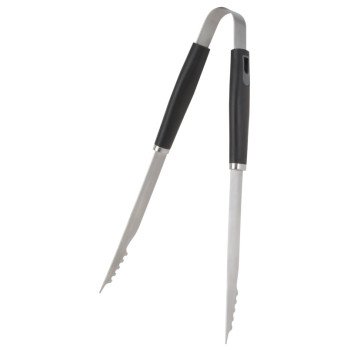 Omaha BBQ-22779-06 BBQ Tongs, 1.5 mm, Stainless Steel Blade, Stainless Steel, Plastic Handle, Straight Handle, 16 in OAL