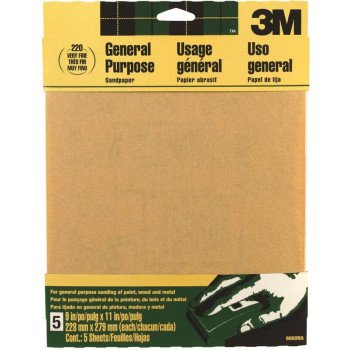 3M 9000NA Sandpaper Sheet, 11 in L, 9 in W, Very Fine, 220 Grit, Aluminum Oxide Abrasive, Paper Backing