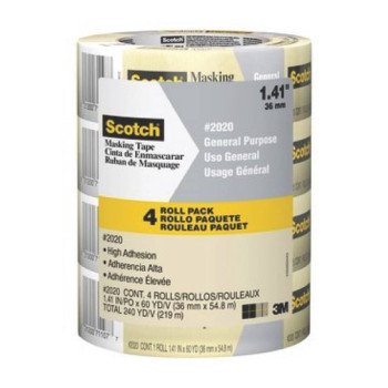 Scotch 2020-36ECP Masking Tape, 60 yd L, 1.4 in W, Crepe Paper Backing, Tan