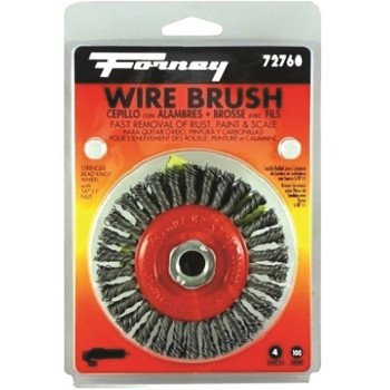 Forney 72760 Wire Wheel Brush, 4 in Dia, 5/8-11 Arbor/Shank, 0.02 in Dia Bristle, Carbon Steel Bristle