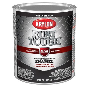 Krylon Rust Tough K09707008 Rust Preventative Paint, Satin, Black, 1 qt, 400 sq-ft/gal Coverage Area