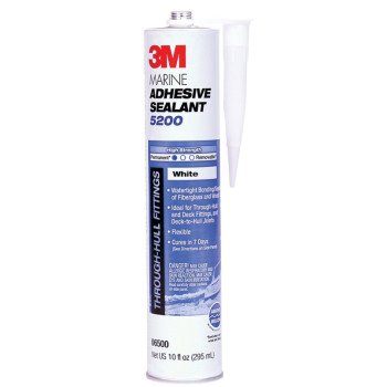 3M 6500 Marine Adhesive Sealant, White, 5 days Curing, 40 to 100 deg F, 10 oz Cartridge