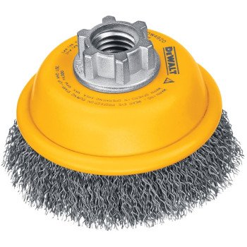 DEWALT DW4920 Wire Cup Brush, 3 in Dia, 5/8-11 Arbor/Shank, 0.014 in Dia Bristle, 13/16 in L Bristle Trim