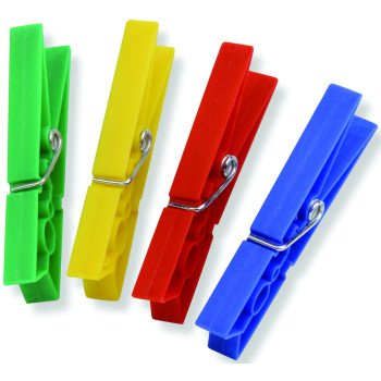 Honey-Can-Do DRY-01390 Classic Clothespin, 0.79 in W, 3.31 in L, Plastic, Blue/Green/Red/Yellow