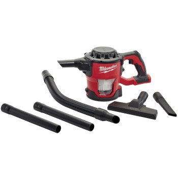 Milwaukee M18 0882-20 Compact Vacuum, 0.3 gal Vacuum, 40 cfm Air, 81 dB, 5 Ah, Black/Red Housing