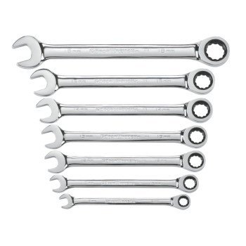 GearWrench 9417 Wrench Set, 7-Piece, Steel, Polished Chrome, Specifications: Metric Measurement