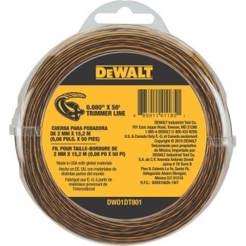 DEWALT DWO1DT801 Trimmer Line, 0.080 in Dia, 50 ft L, Yellow