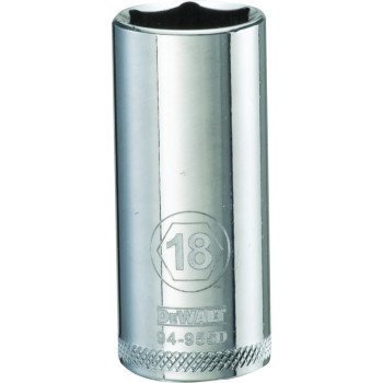 DEWALT DWMT94955OSP Drive Socket, 18 mm Socket, 3/8 in Drive, 6-Point, Vanadium Steel, Polished Chrome