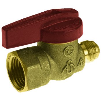 B & K 117-592 Gas Ball Valve, 9/16 x 1/2 in Connection, Flare x FPT, 200 psi Pressure, Manual Actuator, Brass Body