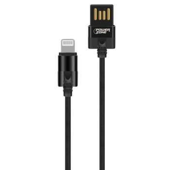 PowerZone T56-LIGHTNING Micro Charging Cable, PVC, Black, 3 ft L