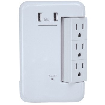 PowerZone ORRUSB346S USB Charger with Surge Protection, 2-Pole, 125 V, 15 A, 6-Outlet, 1200 Joules Energy, White