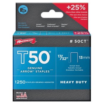 Arrow T50 Series 50CT24 Staple, 3/8 in W Crown, 17/32 in L Leg