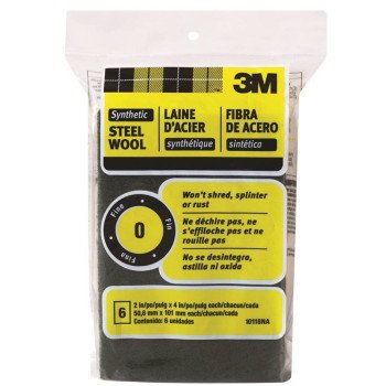 3M 10118 Steel Wool, 4 in L, 2 in W, #0 Grit, Fine, Green