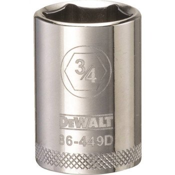 DEWALT DWMT86449OSP Drive Socket, 3/4 in Socket, 1/2 in Drive, 6-Point, Steel, Polished Chrome Vanadium