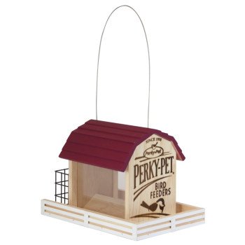 Perky-Pet 50181 Wood Chalet Wild Bird Feeder, Star Barn, 2 lb, Pine, Hanging Mounting