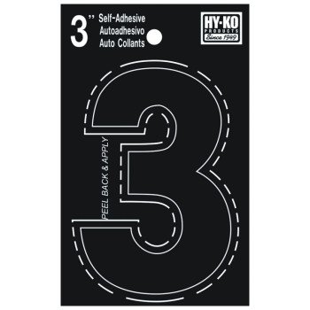 Hy-Ko 30400 Series 30403 Die-Cut Number, Character: 3, 3 in H Character, Black Character, Vinyl