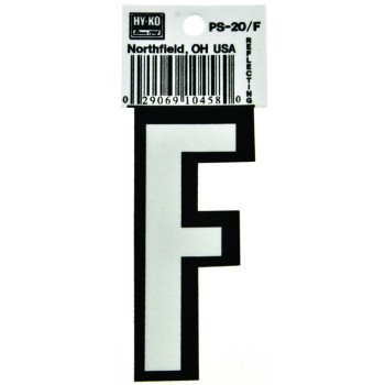 Hy-Ko PS-20/F Reflective Letter, Character: F, 3-1/4 in H Character, Black/White Character, Vinyl