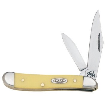 Case 030 Folding Pocket Knife, 2.1 in Clip, 1.53 in Pen L Blade, Chrome Vanadium Steel Blade, 2-Blade, Yellow Handle