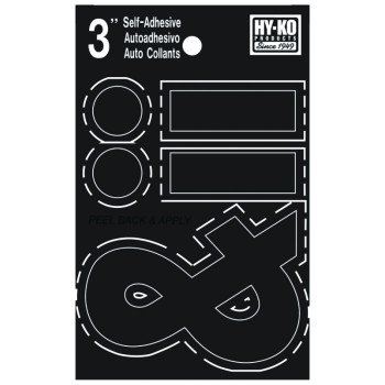 Hy-Ko 30400 Series 30437 Die-Cut Symbol Set, Character: .- &, 3 in H Character, Black Character, Vinyl