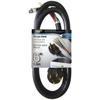 PowerZone ORR628206 Power Supply Range Cord, 6 8 AWG Cable, 6 ft L, 50 A, 250 V, Black