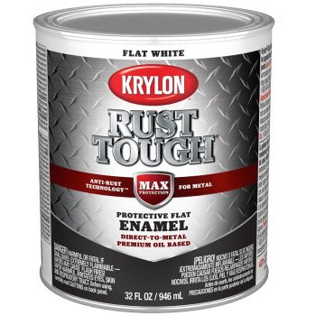 Krylon Rust Tough K09710008 Rust Preventative Paint, Flat, White, 1 qt, 400 sq-ft/gal Coverage Area