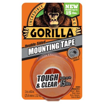 Gorilla Tough & Clear 6065003 Mounting Tape, 60 in L, 1 in W, Clear