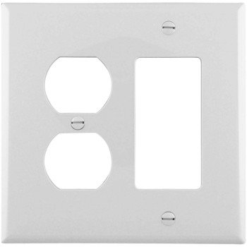 Eaton Wiring Devices PJ826W Combination Wallplate, 4-7/8 in L, 4-15/16 in W, Mid, 2-Gang, Polycarbonate, White