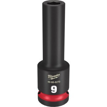 Milwaukee SHOCKWAVE Impact Duty Series 49-66-6270 Deep Impact Socket, 9 mm Socket, 1/2 in Drive, Square Drive, 6-Point