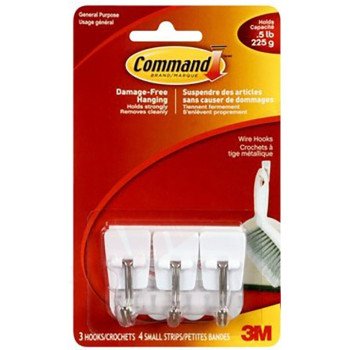 Command 17067C Wire Hook, 0.5 lb, 3-Hook, Plastic, Clear