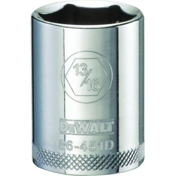 DEWALT DWMT86451OSP Drive Socket, 13/16 in Socket, 1/2 in Drive, 6-Point, Steel, Polished Chrome Vanadium