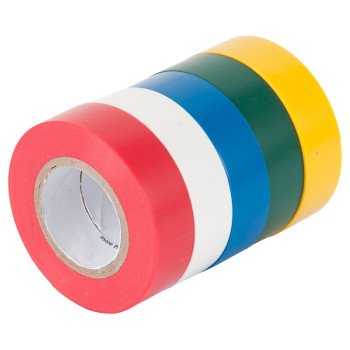 Gardner Bender GTPC-550 Electrical Tape, 20 ft L, 1/2 in W, PVC Backing, Blue/Green/Red/White/Yellow