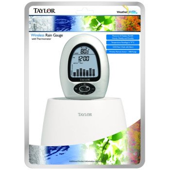 Taylor 2755 Wireless Rain Gauge with Thermometer, Alkaline, Lithium-Ion Battery, 99.98 in, Silver