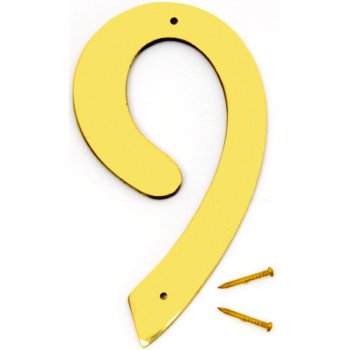 Hy-Ko BR-40/9 House Number, Character: 9, 4 in H Character, 2-1/2 in W Character, Brass Character, Brass