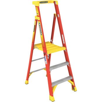 Werner PD6203 Ladder, 3 ft Max Standing H, 300 lb, Type IA Duty Rating, 3-Rung, 3 in D Step, Fiberglass, Yellow