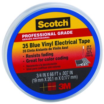 Scotch 10836-DL-10 Electrical Tape, 66 ft L, 3/4 in W, PVC Backing, Blue