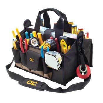 CLC Tool Works Series 1529 Center Tray Tool Bag, 9 in W, 9 in D, 16 in H, 17-Pocket, Polyester