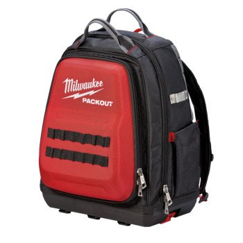 Milwaukee PACKOUT 48-22-8301 Tool Backpack, 11.81 in W, 15-3/4 in D, 15-3/4 in H, 48-Pocket, Polyester, Black/Red