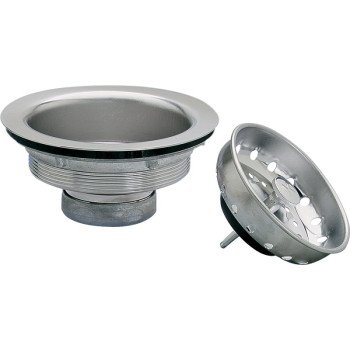 Keeney 1431SSBX Basket Strainer with Fixed Stick Post, 4-3/8 in Dia, Stainless Steel, Chrome, 3-1/4 in Dia Mesh