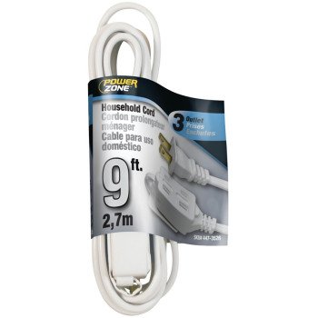 PowerZone OR660609 Extension Cord, 16 AWG Cable, 9 ft L, 125 V, White