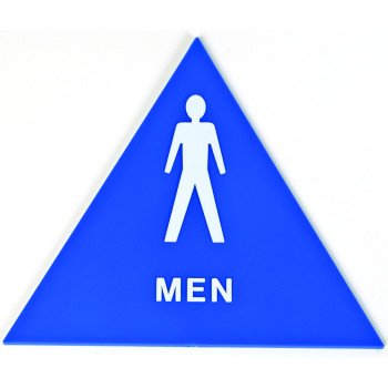 Hy-Ko T-24M Graphic Sign, Triangle, MEN, White Legend, Blue Background, Plastic, 12 in W x 12 in H Dimensions