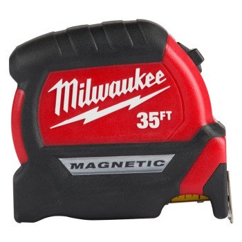 Milwaukee 48-22-0335 Tape Measure, Wide Blade, 35 ft L Blade, 1 in W Blade, Steel Blade, ABS Case, Black/Red Case