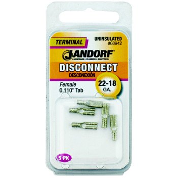 Jandorf 60942 Disconnect Terminal, 22 to 18 AWG Wire, Copper Contact, 5/PK